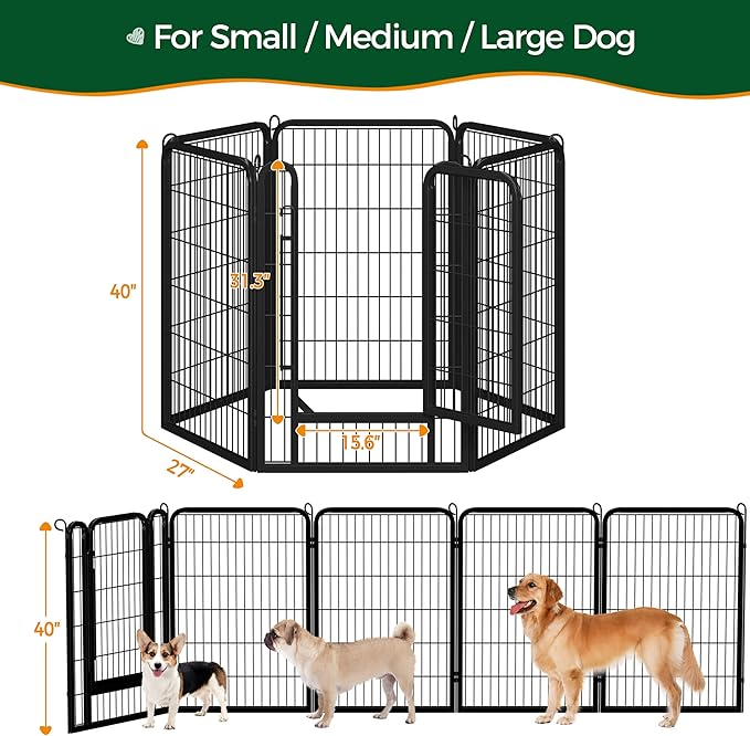 Yaheetech Dog Playpen Outdoor, 40 inch 12 Panels Dog Pen Indoor Heavy Duty Puppy Exercise Pen Metal Pet Fence for RV Camping/Yard/Garden