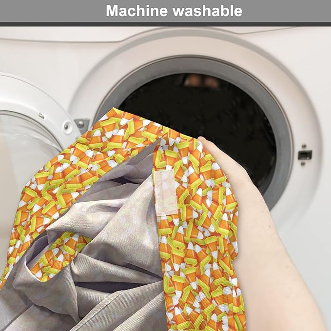 Lunarable Candy Corn Dog Crate Cover, Halloween Design of Cartoon Style Foods Scattered Randomly, Easy to Use Pet Kennel Cover for Cats & Medium Dogs, 24 Inch, Apricot Avocado Green