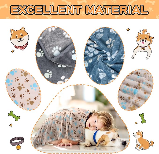 1 Pack 3 Blankets for Dogs, Dog Blankets for Large Dogs, Medium Dog Blanket Super Soft Fluffy Premium Fleece Pet Blanket Flannel Throw for Dog Puppy Cat Paw Blanket(41x31inch)