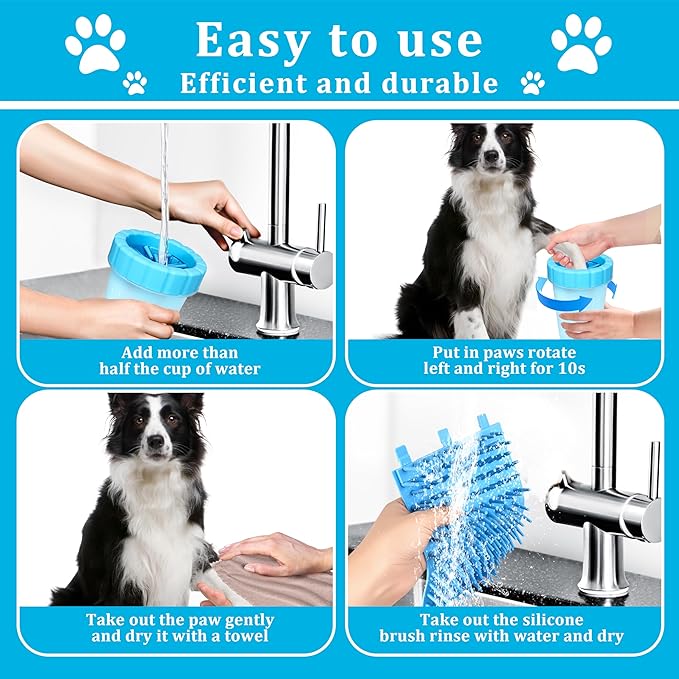 Qianruida Dog Paw Cleaner Cup, Soft Silicone, Portable, Easy to Clean, Removes Mud and Dirt, Grooming Accessory for Home, Travel – Blue, L