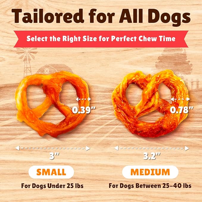 Gootoe Turkey Tendon Dog Treats, Pretzel (S) 6 Pieces per Pack, 100% USA Sourced Turkey, Natural Snack, Premium Puppy Chews, Hypoallergenic, Reseal Value Bags, Size for Small Dogs