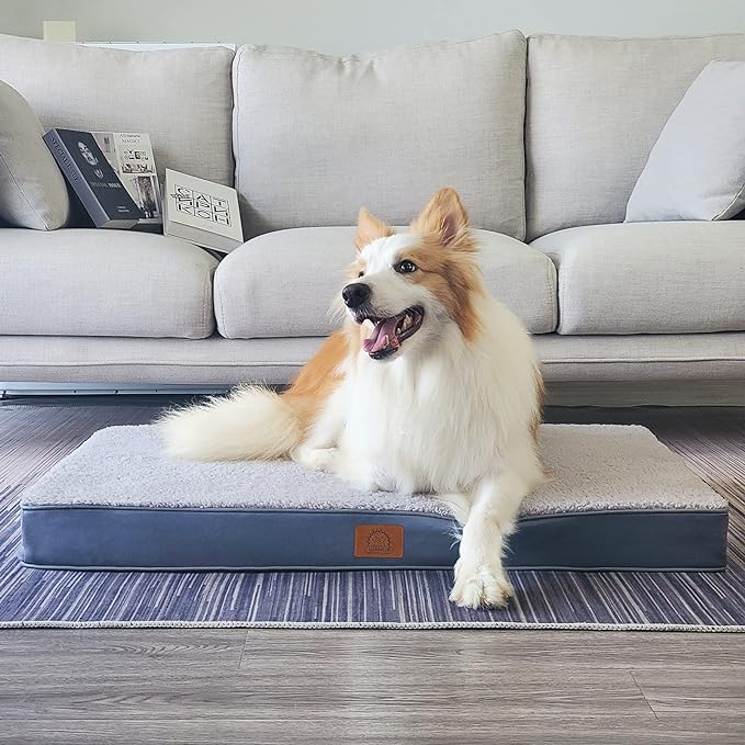 Extra Large Dog Bed Waterproof Dog Bed, Jumbo Orthopedic Dog Beds with Removable Washable Cover for Large Dogs, Pet Bed Mat Egg-Crate Foam, 54"X42"X4", Grey