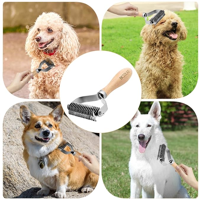 Pet Dematting Comb, Deshedding Brush for Dogs & Cats, Undercoat Rake for Dogs with Stainless Steel Blades, Dog Comb for Matted Hair, Easy to Use Deshedder Brush for Dogs