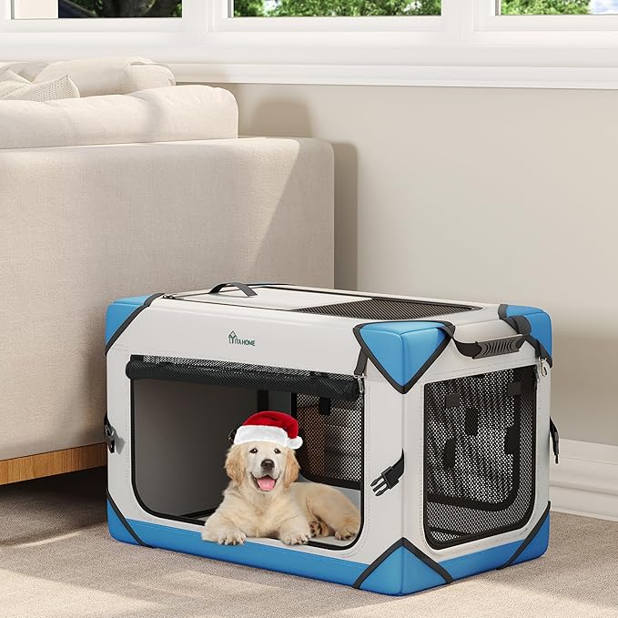 YITAHOME Collapsible Dog Crate, 4-Door Portable Travel Dog Crate with Durable Mesh Windows, Foldable Soft Dog Crate Kennel for Indoor & Outdoor(20" L x 13" W x 15" H)
