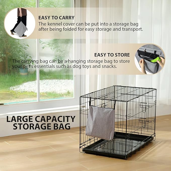 600D Dog Crate Cover, Waterproof Pet Kennel Cover with Storage Bag Fit for 48 Inch Wire Crate Dog Cage, 48 Inches, Gray