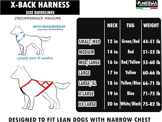 Neewa X-Back Racing Harness - XX-Large, Black | High-Performance, Reflective Gear for Slim, Long-Bodied Dogs | Suitable for Canicross, Skijoring | Neck 20in, Chest 34in, Back 27in