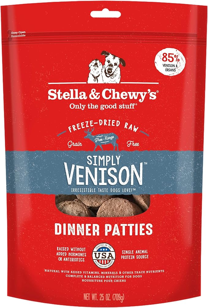 Stella & Chewy's Freeze Dried Raw Dinner Patties – Grain Free Dog Food, Protein Rich Simply Venison Recipe – 25 oz Bag