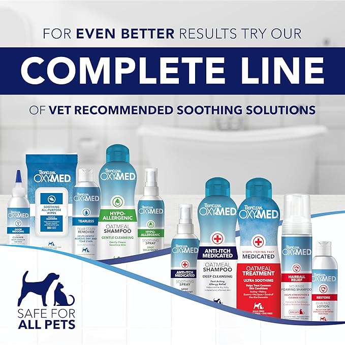 TropiClean Oxymed Soothing Allover Cat & Dog Wipes For Paws And Butt | Anti Itch Relief For Dogs & Cats 50 Count