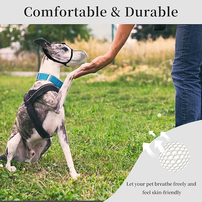 Dog Muzzle, Breathable Soft Muzzle for Small Dogs to Anti & Prevent Barking Biting Chewing, Reflective & Adjustable Basket Muzzle with Air Mesh for Toy Poodles Beige S
