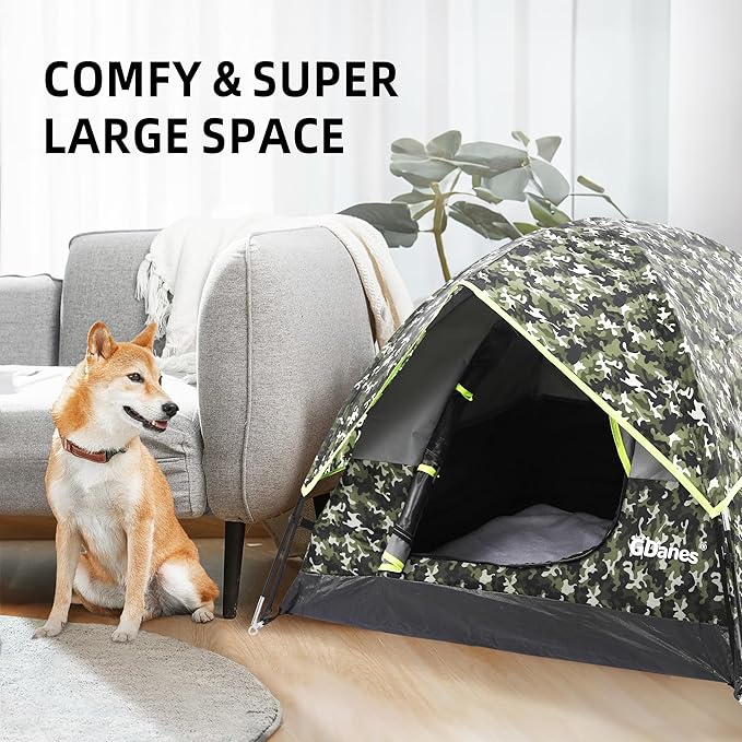 GDanes Camouflage Dog Tent House - Portable Indoor/Outdoor Dog Bed with Soft Pad for Large Dogs, 42 x 42 x 32 Inches