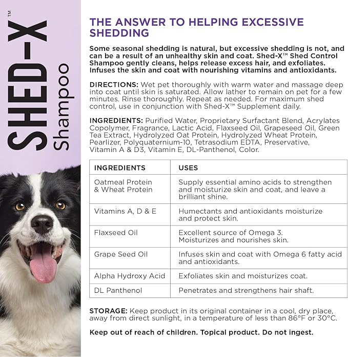 Shed-X Shed Control Shampoo for Dogs, 16 oz – Reduce Shedding – Shampoo Infuses Skin and Coat with Vitamins and Antioxidants to Clean, Release Excess Hair, and Exfoliate
