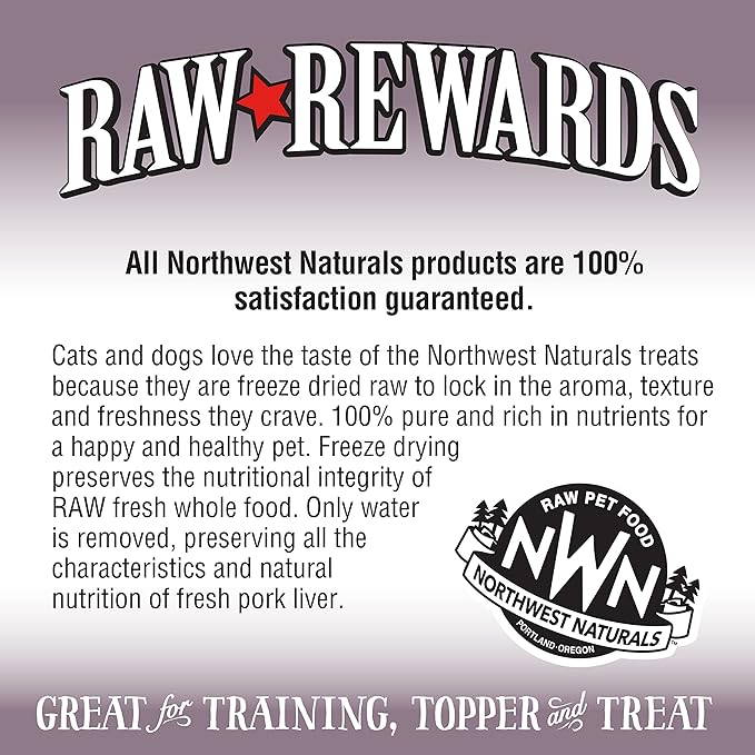 Northwest Naturals Raw Rewards Freeze-Dried Pork Liver Treats for Dogs and Cats - Bite-Sized Pieces - Healthy, 1 Ingredient, Human Grade Pet Food, All Natural - 3 Oz