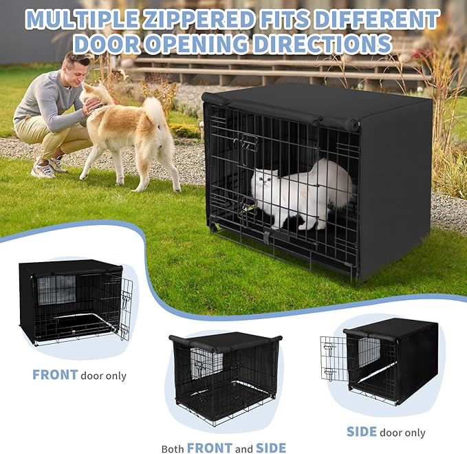 X-ZONE PET 48" Dog Crate Cover for Indoor/Outdoor - Heavy Duty Polyester Pet Kennel Cover Fits for Wire Dog Cage Black