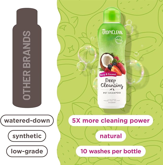 TropiClean Deodorizing Dog Shampoo for Smelly Pets, Long Lasting Odor Control, Puppy Safe, Made in the USA, Berry Scent, Cat Friendly, 20oz.