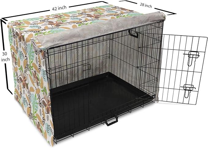 Lunarable Paint Dog Crate Cover, Leaf Petals Flourish Summer Florets Dahlia Romantic Girls, Easy to Use Pet Kennel Cover for Medium Large Dogs, 42 Inch, Sand Brown Pale Blue