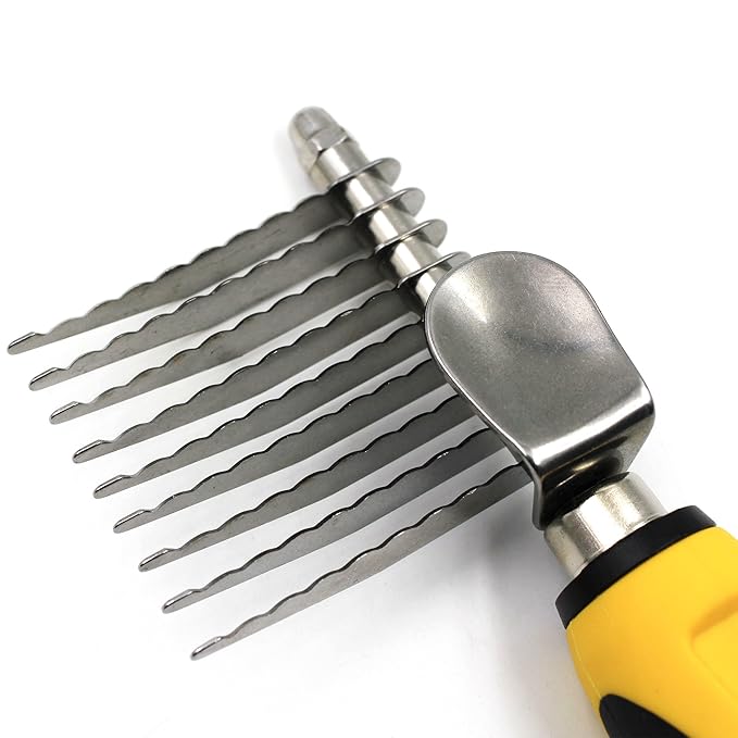 Pet Republique Dematting Tool for Dogs and Cats - Stainless Steel Matt Breaker Rake for Undercoat and Mat Brush - Knot Out for Long Haired Breed Pets