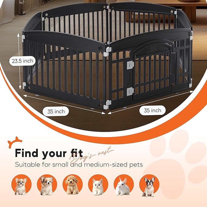 HealSmart 6 Panel 24" Plastic Dog Playpen, Folding & Portable Pet Playpen for Indoor & Outdoor Use, Safe & Secure Fence, Ideal for Small to Medium Dogs, Black