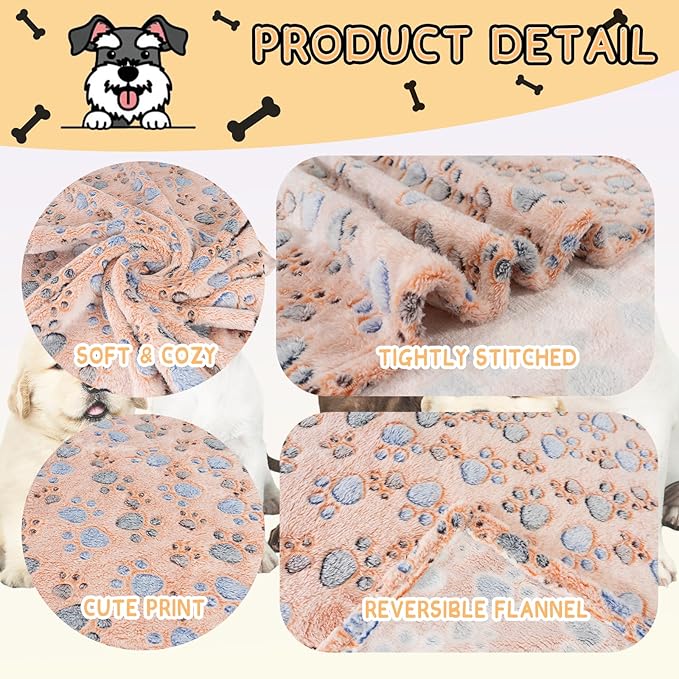 Dog Blankets for Dogs, 3 Pack Large Blanket Medium Dog Cat Soft Fuzzy Blankets Washable,Comfort Flannel,Fuzzy Soft Blankets for Dogs,Pet Blanket,Reversible Cow Print,41 x 31 inch,Blue