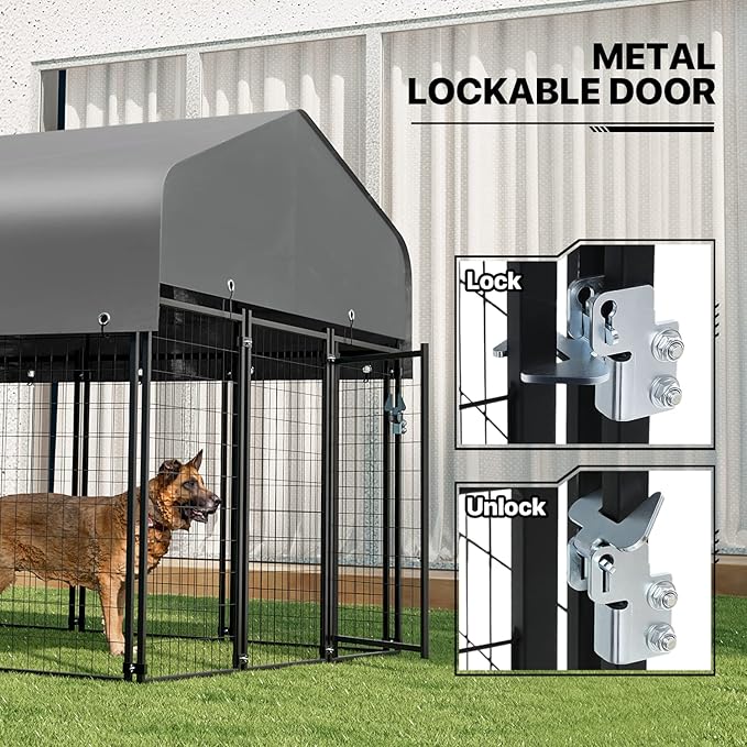 MoNiBloom Outdoor Dog Kennel Anti-Rust and Heavy-Duty Outdoor Dog Fence Dog Pen with Waterproof Cover and Lock for Large Dogs, 6.25ft High Expandable Dog Playpen House for Outside Yard, 14 Panels