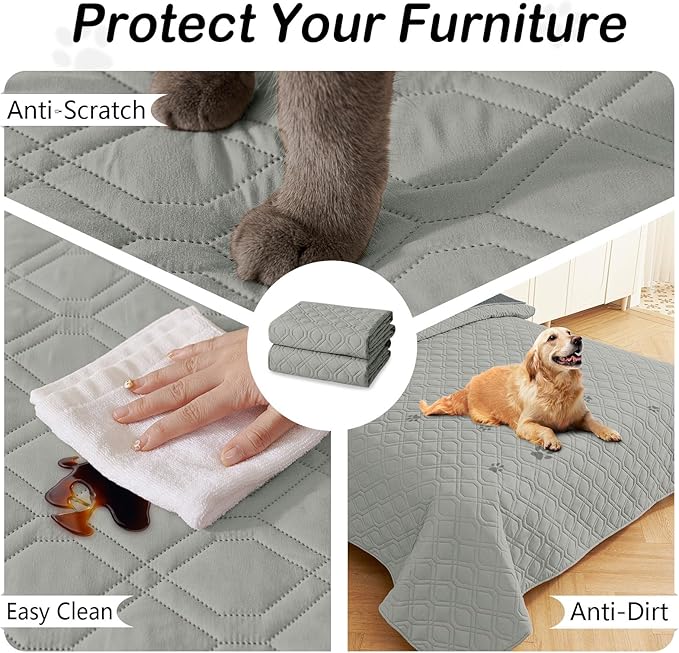 hyha Waterproof Dog Bed Blanket, Soft Dog Bed Cover Pet Blankets, Washable Couch Sofa Cover for Dogs, Reversible Pet Sofa Covers for Furniture (82x82 Inch, Grey/Dark Grey)