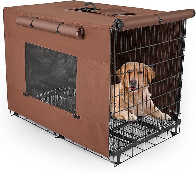 Dog Crate Cover 30 Inch Thickened Dog Kennel Cover Windproof Puppy Cage Cover with Mesh Windows on Both Sides Portable Crate Covers for Dogs Cages Fit for Indoor/Outdoor Use