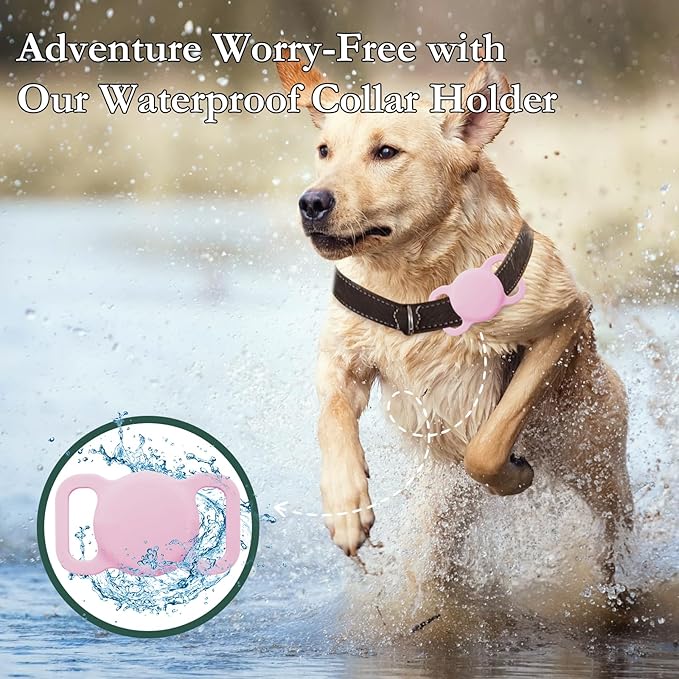 Smart Dog Tracker, Pet Location Tracker, MFi Certificated Tracking Device, Waterproof Bluetooth with Collar Holder, No Monthly Fee, Not GPS Tracker (iOS Only) (Pink)