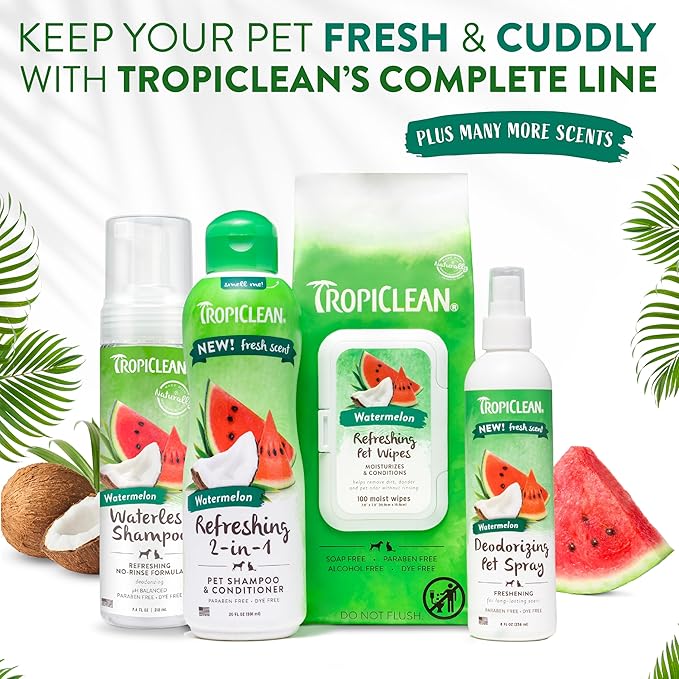 TropiClean Watermelon Grooming Kit for Dogs| Natural Pet Products Derived from Natural Ingredients | Safe for Cats | Made in The USA | 3 Piece Set