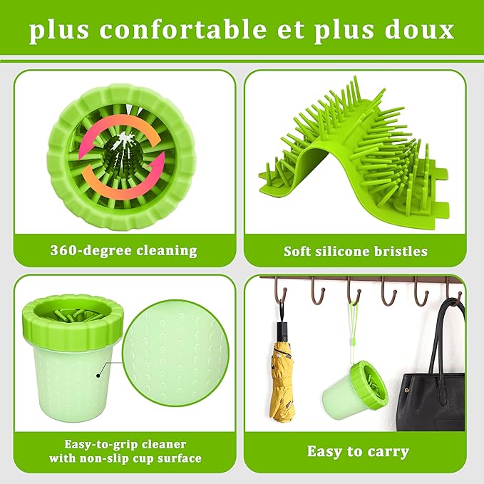 Qianruida Dog Paw Cleaner Cup, Soft Silicone, Portable, Easy to Clean, Removes Mud and Dirt, Grooming Accessory for Home, Travel – Green, M