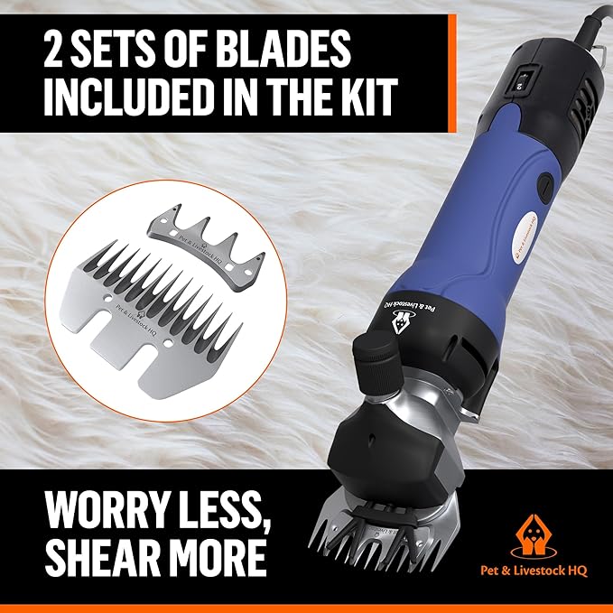 Sheep Shears Electric Clippers 2500RPM, 6-Speed Control - Heavy Duty Livestock Grooming Kit for Sheep, Goats, Alpacas, Llamas - Case, Low Vibration, 18.3ft Cord (2 Blades Included)
