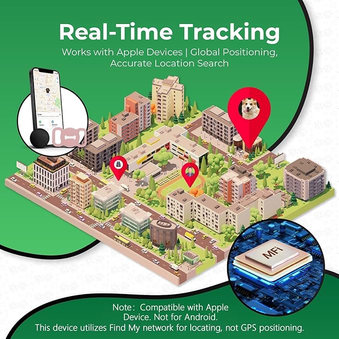 Smart Pet Tracker, Dog Tracker with Collar Holder, Smart Tag for Seamless Location Tracking, Work with Find My, Not GPS Tracker (Pink)