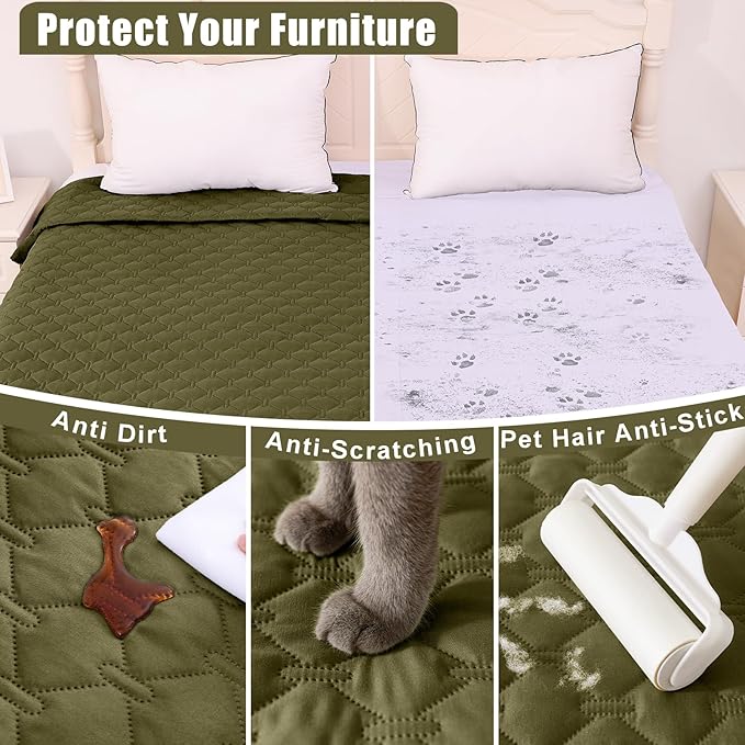 Smiry Waterproof Dog Blanket, Soft Dog Bed Cover Pet Blanket, Reversible Couch Cover for Dogs Washable, Pet Couch Covers for Sofa Furniture Protector for Puppy Cat (82x82 Inch, Green/Navy)