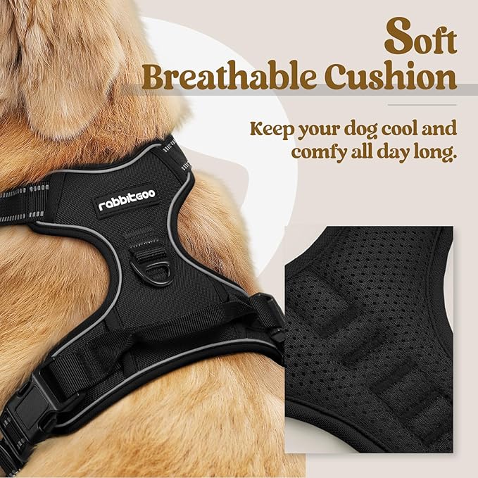 rabbitgoo Dog Harness, No-Pull Pet Harness with 2 Leash Clips, Adjustable Soft Padded Dog Vest, Reflective No-Choke Pet Oxford Vest with Easy Control Handle for Small Dogs, Black, S