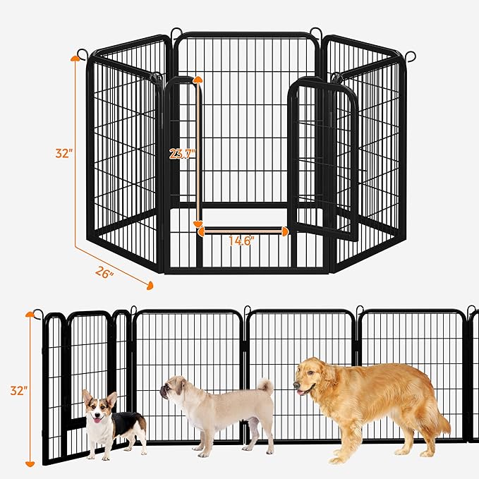 Yaheetech Dog Playpen Outdoor, 32 inch 6 Panels Dog Pen Indoor Heavy Duty Puppy Exercise Pen Metal Pet Fence for RV Camping/Yard/Garden