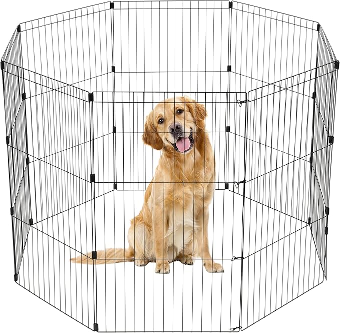 IRIS USA Metal Dog Playpen, 8-Panel 42" Pet Playpen, Puppy Playpen, Indoor/Outdoor Dog Fence, 58 x 58 x 42, Foldable, Customizable, Black