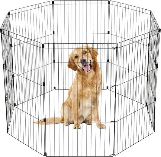 IRIS USA Metal Dog Playpen, 8-Panel 42" Pet Playpen, Puppy Playpen, Indoor/Outdoor Dog Fence, 58 x 58 x 42, Foldable, Customizable, Black