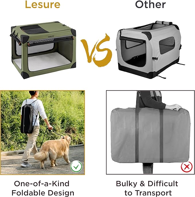 Lesure Soft Collapsible Dog Crate - 26 Inch Portable Travel Crate for Small Dogs Indoor & Outdoor, 4-Door Foldable Pet Kennel with Durable Mesh Windows, Grey