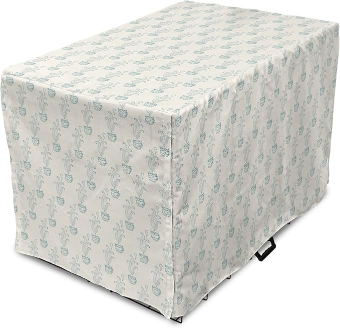 Lunarable Drinks Dog Crate Cover, Soft Pattern of Hand Drawn Hot Tea Cups Sketched Beverages Design, Easy to Use Pet Kennel Cover for Cats & Medium Dogs, 30 Inch, Eggshell and Pale Teal
