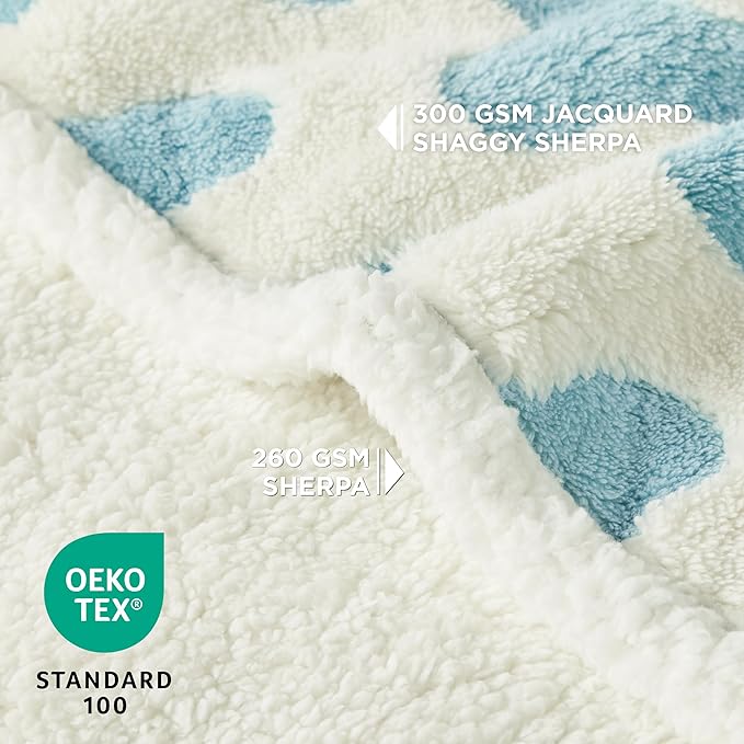 Lesure Waterproof Dog Blanket for Large Dogs - Washable Double Sided Dog Blankets with Warm Jacquard Shag and Soft Sherpa Fleece, Pet Cat Blanket for Couch Protection, 3D Textured Wave, Blue