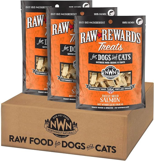 Northwest Naturals Raw Rewards Freeze-Dried Salmon Treats for Dogs and Cats - Bite-Sized Pieces - Healthy, 1 Ingredient, Human Grade Pet Food, All Natural - 2.5 Oz (Pack of 3)