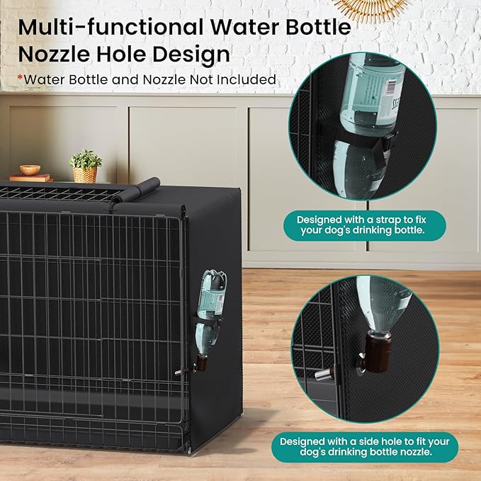 Dog Crate Cover - Privacy Kennel Cover Fits 36 inch Double Door Wire Crate, Heavy Duty 600D Oxford Fabric Dog Cage Cover with Top Window and Drinking Hole Design, Black, (Cover Only)