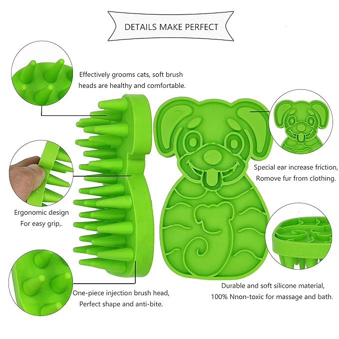 KIRTI Groom Brush,Massag Brush for Dogs, Cats, Small Animals and Pets with Short Hair Grooming Bathing Massaging and Deshedding Silicone Brush,Soft Rubber Bristles Green