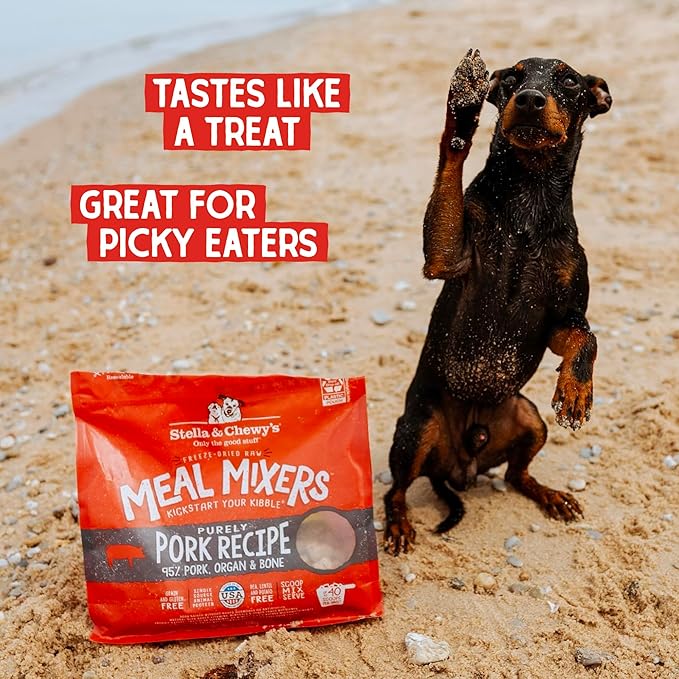 Stella & Chewy's Freeze Dried Raw Purely Pork Meal Mixer – Dog Food Topper for Small & Large Breeds – Grain Free, Protein Rich Recipe – 18 oz Bag