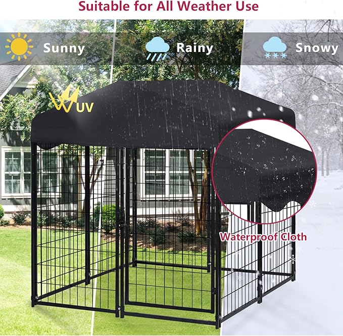 Large Dog Kennel Outdoor, Dog House with Waterproof Cover for Medium to Small Dogs 4.5'H x 4'L x 4'W ft Dog Kennel Outside, Outdoor Pet Enclosures Crate Cage Playpen Run Indoor