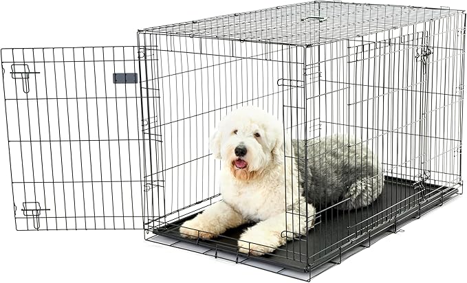 Secure and Compact Double Door Metal Dog Crate, Extra Large with Divider Panel