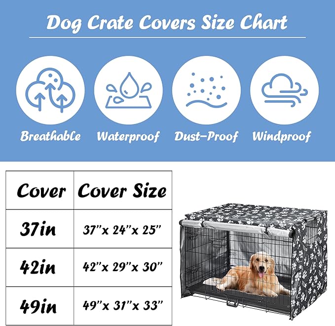 Dog Crate Cover 42 inch - Double Door, Dog Kennel Indoor, Waterproof Dog Kennel Cover with Air Vent Window, for Indoor/Outdoor Most Wire Dog Crate(Grey)