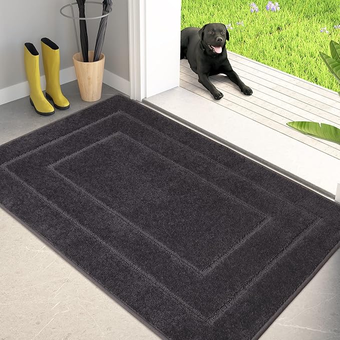 PURRUGS Dirt Trapper Door Mat 34" x 59.5", Non-Slip/Skid Machine Washable Entryway Area Rug, Dog Door Mat, Super Absorbent Welcome Mat for Muddy Wet Shoes and Paws, Charcoal