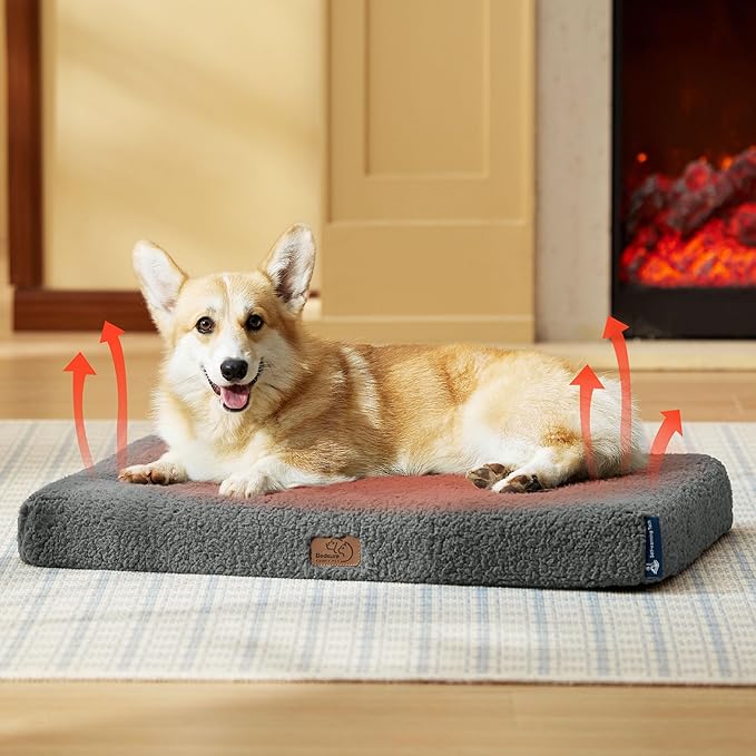 Bedsure Medium Dog Bed for Medium Dogs – Self Warming Orthopedic Dog Beds with Removable Washable Cover, Egg Crate Foam Pet Bed Mat, Ashen Grey