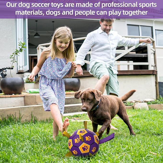 QDAN Dog Ropes Toys Soccer Ball with Straps, Interactive Dog Toys for Tug of War, Puppy Birthday Gifts, Dog Tug Toy, Dog Water Toy, Durable Dog Balls for Medium & Large Dogs(8 Inch)
