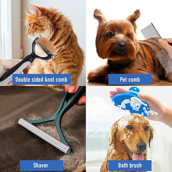 Pet Dematting Tool - Double-Sided Undercoat Rake for Dogs & Cats - Shedding Comb and Dematting Tool for Grooming
