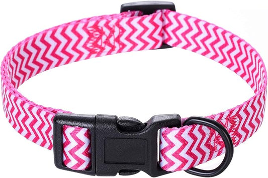 Mile High Life Dog Collar | Cute Puppy Collars | Lightweight Girl Dog Collar | Soft Boy Dog Collars | w Geometric Ocean Wavy Pattern (Pink, Medium)